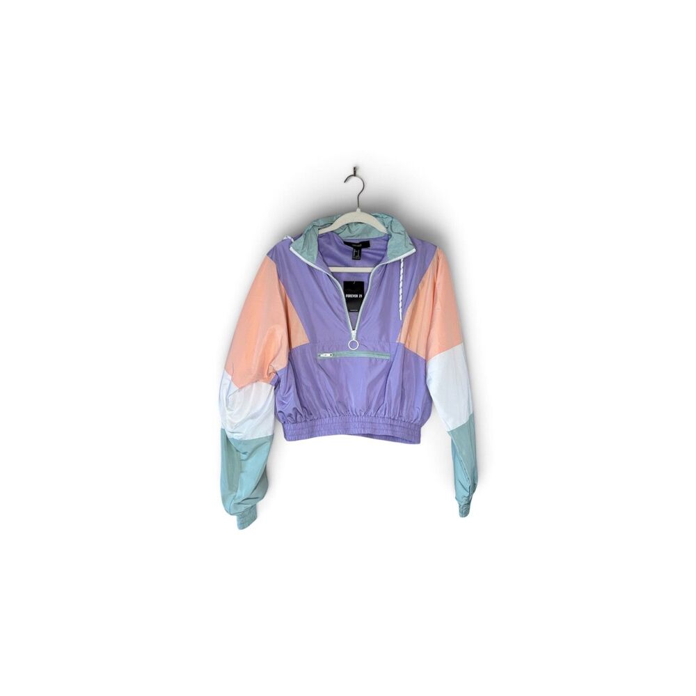 Forever 21 Women's Cropped Colorblock Windbreaker Jacket Pastel Purple Y2K